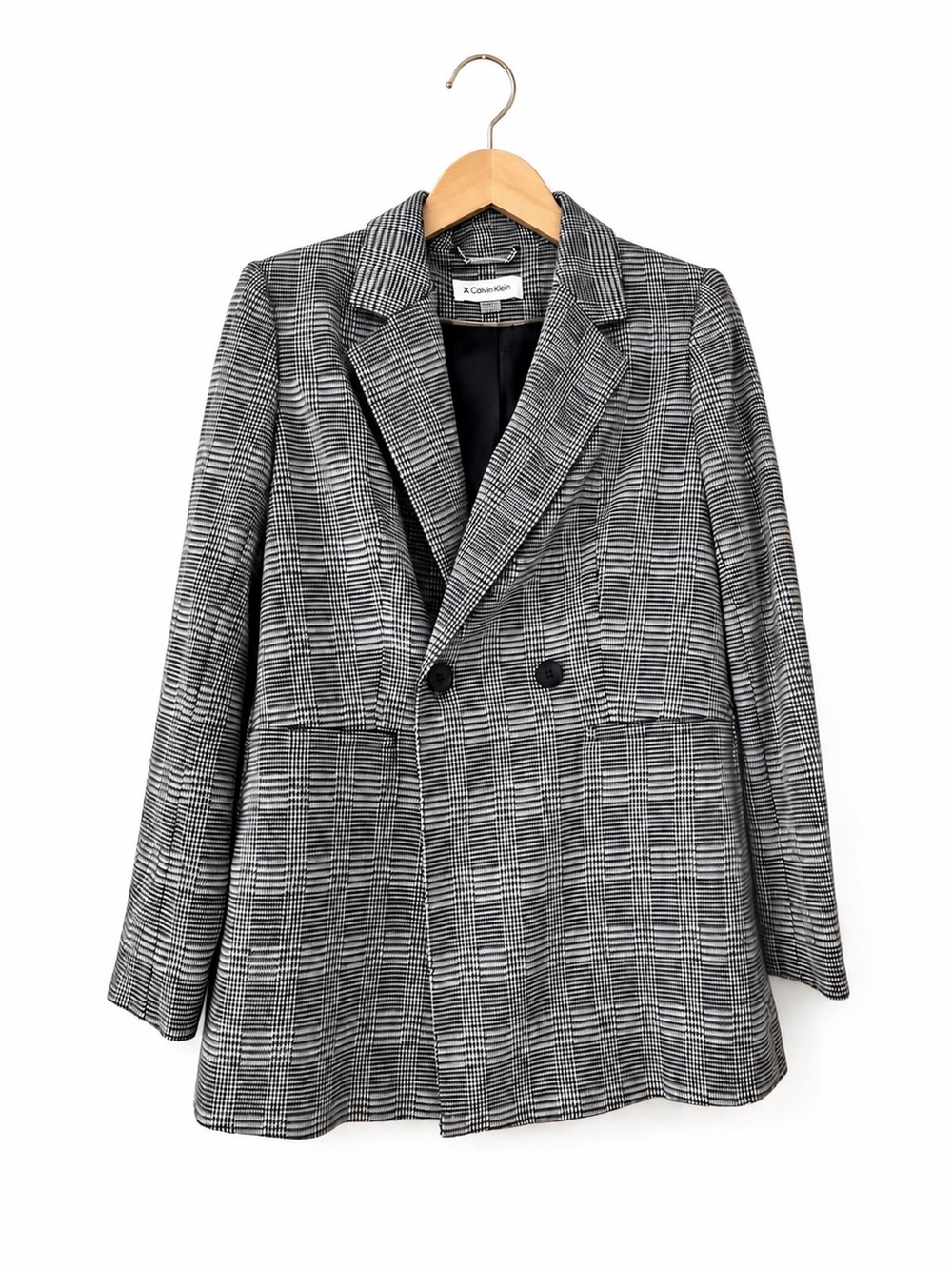 Calvin Klein Black & Gray Glen Plaid Double-Breasted Pea Coat